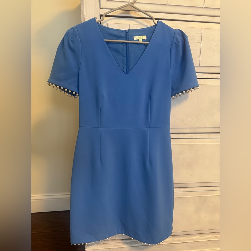 Jade Blue Mini Dress with Pearl Details